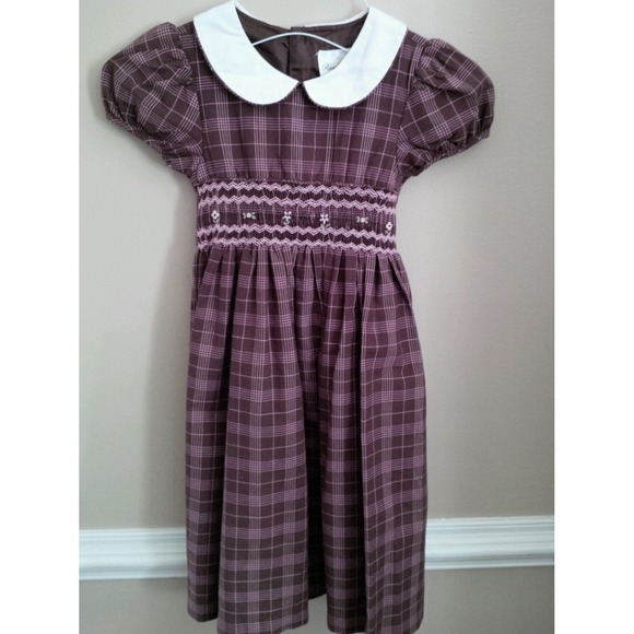 Super nice - RARE EDITIONS - Girls Plaid fancy dress - brown - Size 6x - Picture 1 of 10